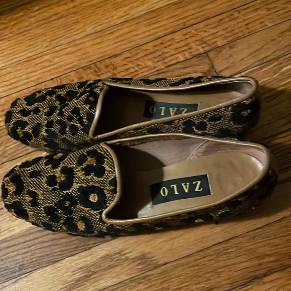 Zalo Animal Print Cloth Shoes Flats Black and Gold Women's Size 7N - Picture 4 of 8